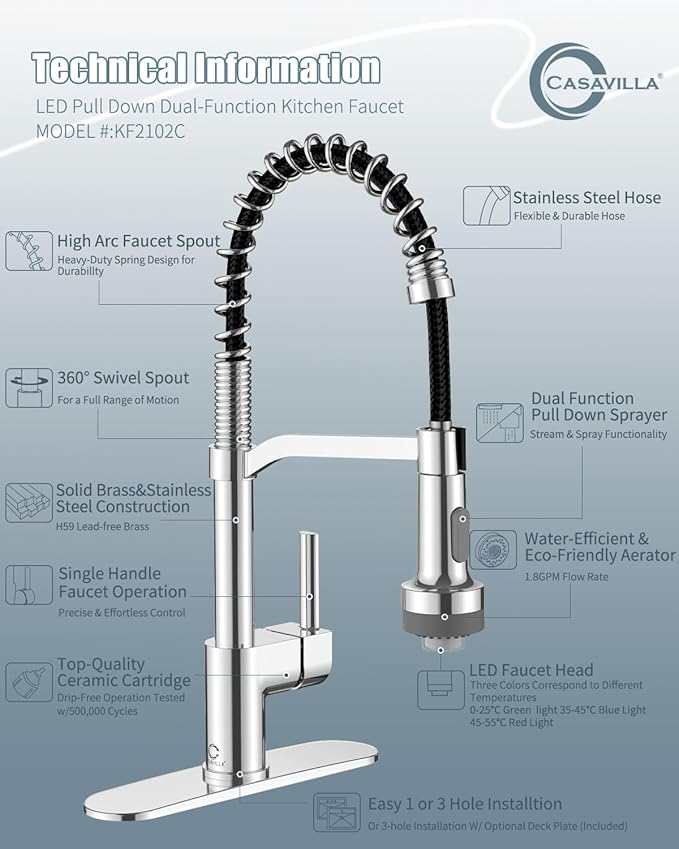 LED Kitchen Faucet with Soap Dispenser, Chrome Kitchen Faucet, Faucet for Kitchen Sink, Single Handle Stainless Steel Camper Farmhouse RV Sink Faucets with Pull Down Sprayer