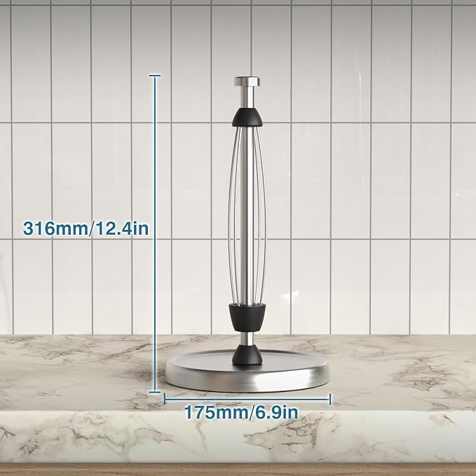 Paper Towel Holder Countertop, One-Handed Tear, Stainless Steel, Weighted Base, Silver, Paper Towel Roll Holder Stand with Ratchet Mechanism for Kitchen Bathroom Farmhouse Essentials Decor Accessories