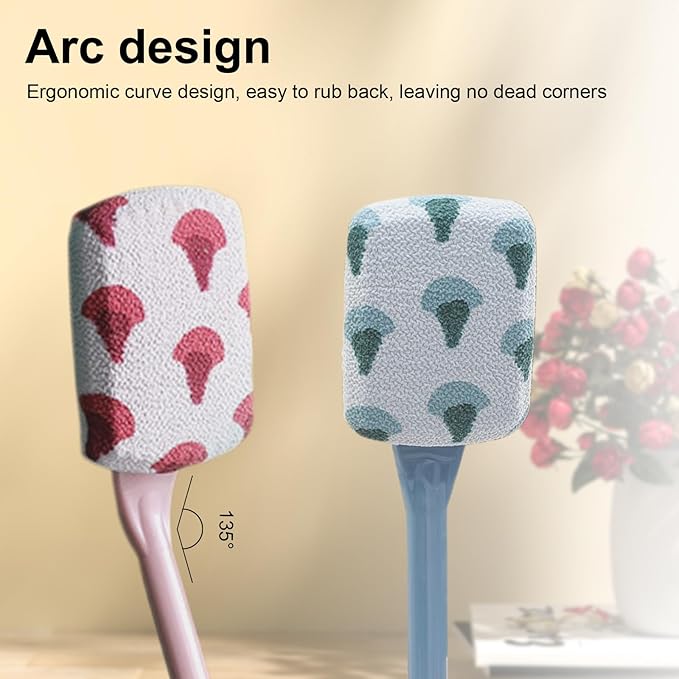 Long Handle Curved Non-Slip Bath Body Brush, Gentle Exfoliation, No Harm to Skin, Suitable for All Kinds of Skin（Ginkgo Pink)