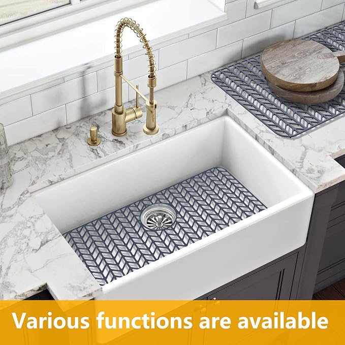 Sink Protectors for Kitchen Sink 12"13"16"18"19"24"26"28"29"30",Silicone kitchen sink mats protector for bottom of farmhouse sink(28.4"x15.2"Gray)