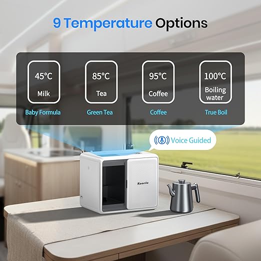 RP001W Portable Water Filter Reverse Osmosis Countertop, 5 Stage UV RO Filtration 1.06 Gal Water Tank,304 Stainless 0.8L Heating Kettle, Portable Water Purifier Dispenser for RV/Travel/Home, White