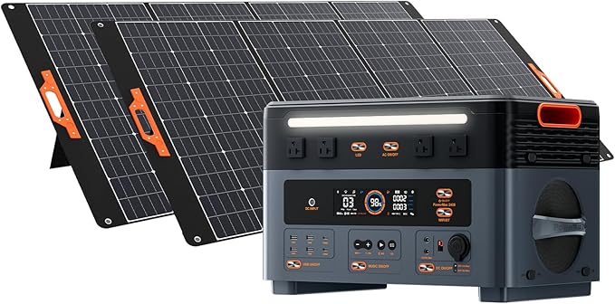 Oscal PM2400 Portable Power Station, 1872Wh LiFePO4 Home Backup Battery, Dual Speaker 2400W Solar Generator(Surge 4800W), Dual Wireless Charging Pad, with 2 * 400W solar panel