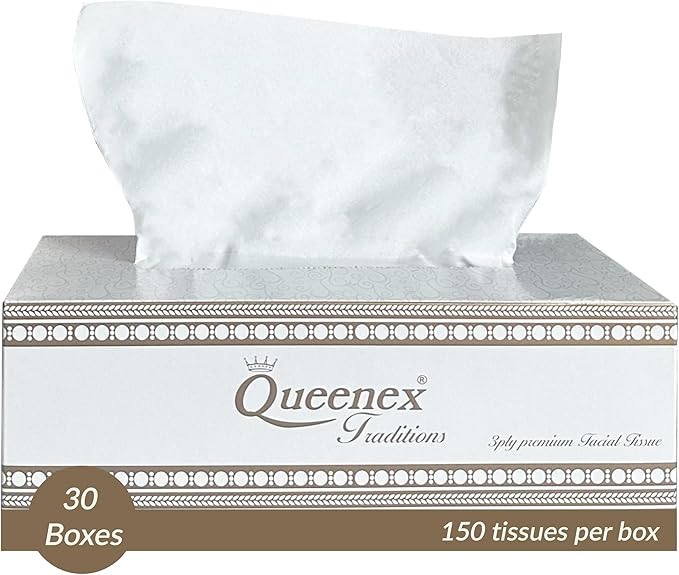 4,500 Ultra Soft 3-Ply Facial Tissues, 30-Box Bulk Pack (150 Sheets per Box) | Premium Gold Design