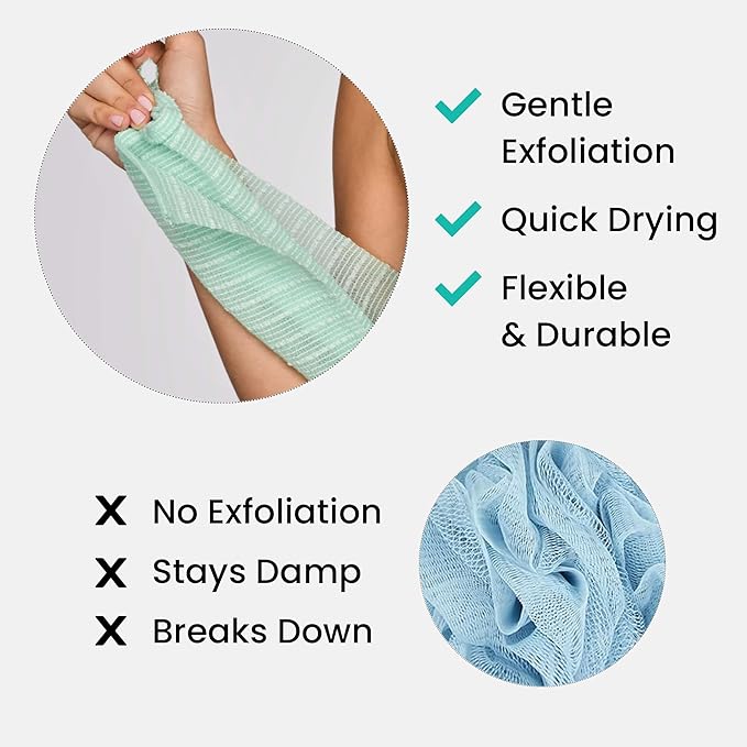 Dermasuri - Japanese Exfoliating Washcloth - Exfoliating Body Scrubber and Back Scrub, Exfoliating Shower Towel, Loofah Exfoliation, Removes Dry & Dead Skin, Wash Clothes for Showering