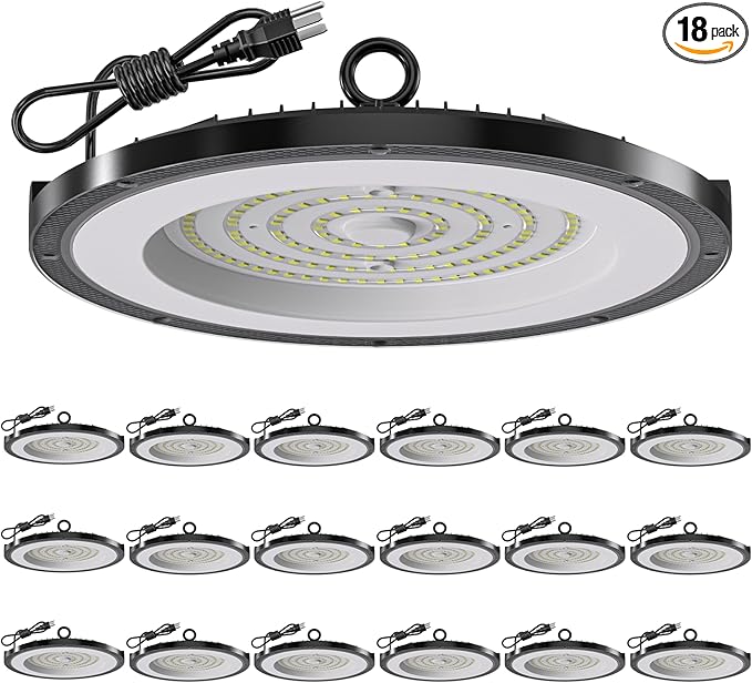AIKVSXER 200W LED High Bay Light 30000LM UFO Shop Light 6000K Daylight IP65 Waterproof for Warehouse Garage Barn Factory Workshop 5FT Cord with US Plug 18 Pack