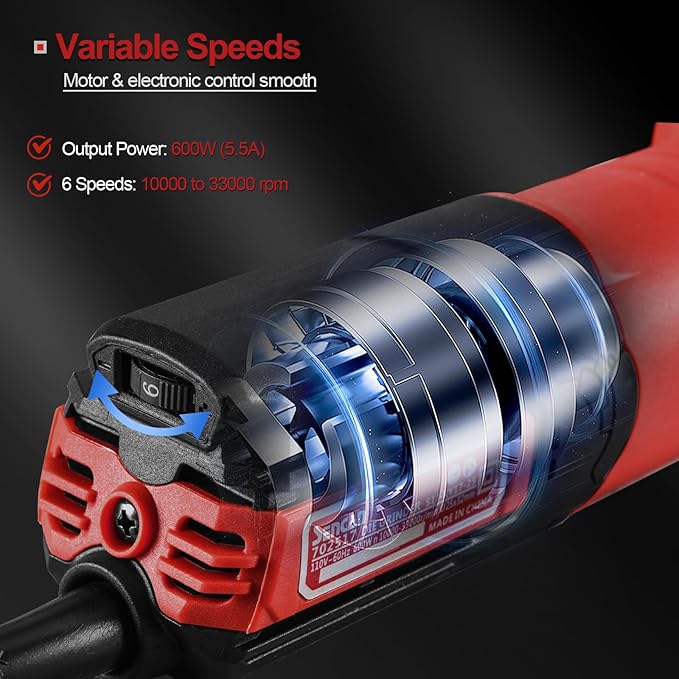 Electric Die Grinder, 1/4" Variable Speed Corded Power Die Grinder, Heavy Duty Die Grinder Tool for Metal Grinding, Polishing, Deburring, Welding Repair, 10000-33000 RPM