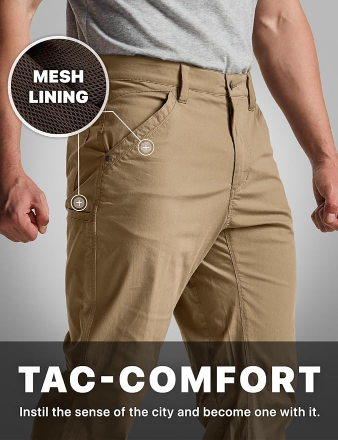 CQR Men's Vent Stretch Pants, Quick Dry Lightweight Casual Cargo Pants, Water Resistant Straight-Fit Utility Work Pants