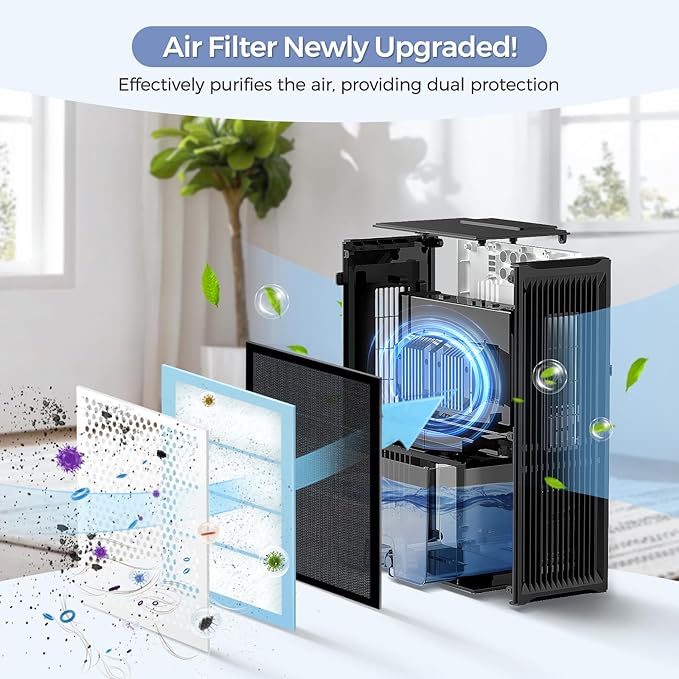 Dehumidifier, Dehumidifiers for Home(1000sq.ft), 98 OZ Water Tank, Dehumidifier Washable Air Filter, Dehumidifiers for Basement Bedroom Bathroom, Auto Shut Off, Timer Setting, 7 Colors Light, Gray