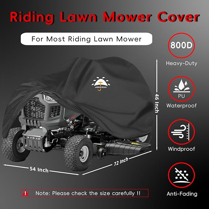 Riding Lawn Mower Cover | 800D Heavy Duty Oxford | Double Needle Stitching | PU Waterproof | Back Seam Tape | Outdoor Windproof | Adjustable Webbing Buckle | Bottom Elastic Band | (Riding)