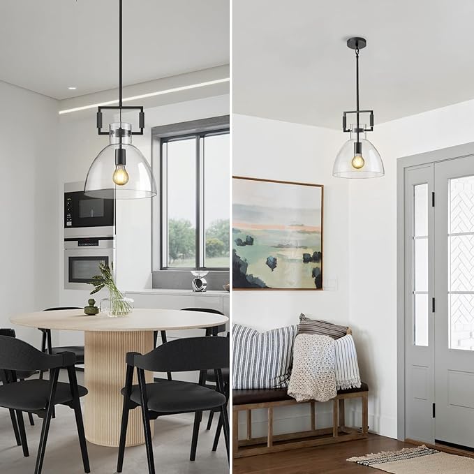 Mondern Large Black Kitchen Island Pendant Light, 10 '' W 1-Light Glass and Brass Island Pendant Lights,Farmhouses Pendant Light, for Kitchen,Dining Room,Bathroom