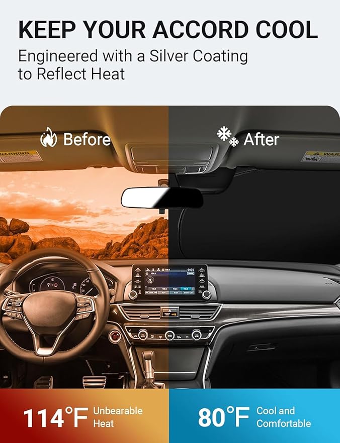 Proadsy Windshield Sun Shade Custom Fit 2018-2022 Honda Accord (Not for 2022 Sport) 4-Layer Foldable Front Sunshade Protector Sun Visor Blocks UV Rays Keep Car Cooler Accessories