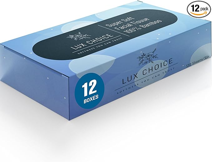 Bamboo Facial Tissues – 130 Tissues per Box, 3 Ply,12 Boxes (1560 Total), Ultra Soft, Eco-Friendly & Hypoallergenic – for Home, Baby Care & Sensitive Skin
