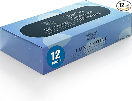 Bamboo Facial Tissues – 130 Tissues per Box, 3 Ply,12 Boxes (1560 Total), Ultra Soft, Eco-Friendly & Hypoallergenic – for Home, Baby Care & Sensitive Skin