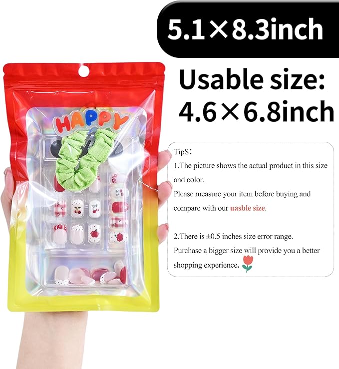 100 Pack Resealable Plastic Bags for Food Storage, Zipper Bags with Clear Front Window, Packaging Pouch for Small Business (Red & Yellow, 5.1x8.3 inch)