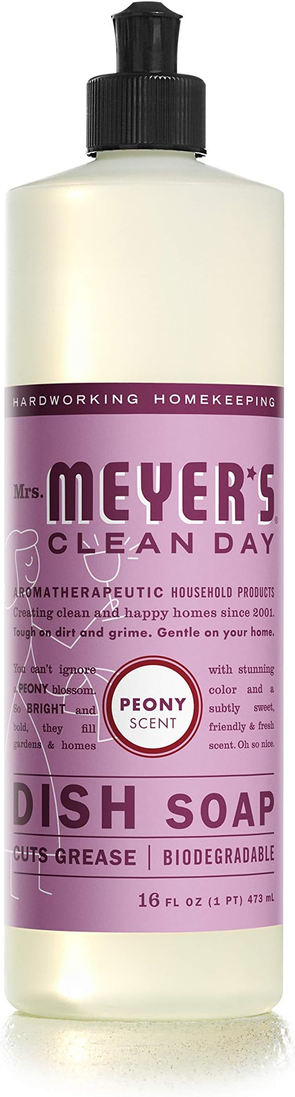 MRS. MEYER'S CLEAN DAY Liquid Dish Soap, Biodegradable Formula, Peony, 16 fl. oz - Pack of 6