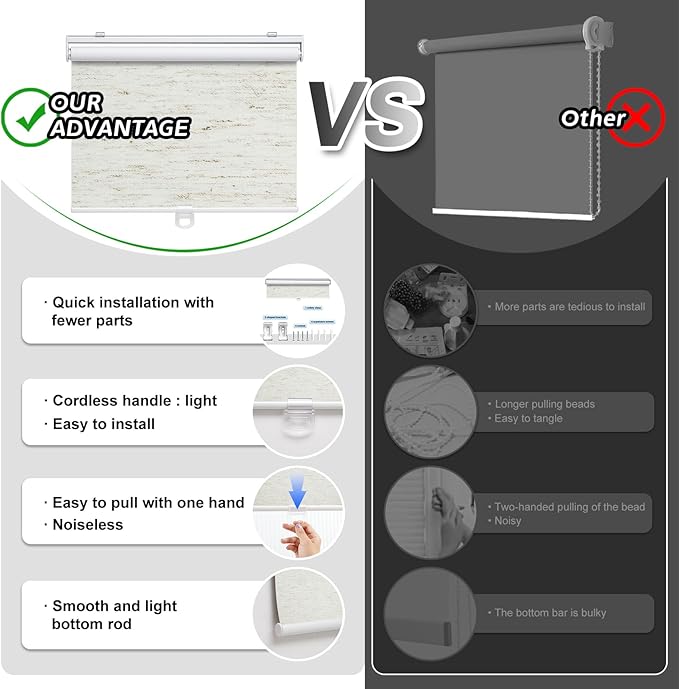 Cordless Roller Shades Blackout Blinds for Windows Room Darkening Rolled Up Shades with Spring System, UV Protection Natural Linen Fabric Window Shades Door Blinds for Home（20" W x 72" H,Linen Cream