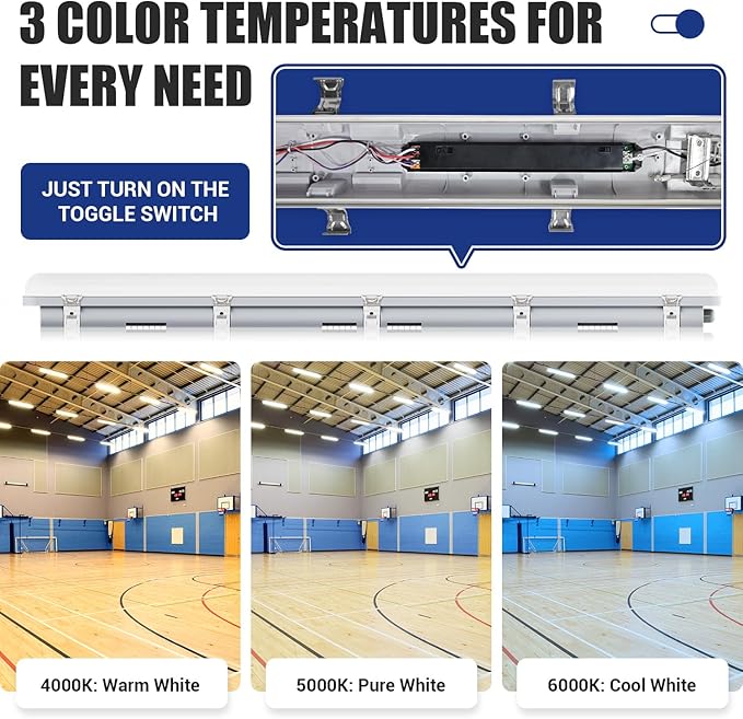 4FT LED Vapor Tight Light 60W/50W/40W,4000K/5000K/6000K CCT Selectable 7800lm (150W Eq.) IP65 Waterproof Outdoor Shop Light LED Vapor Proof Fixture for Garage Shop Barn Basement ETL 4-Pack