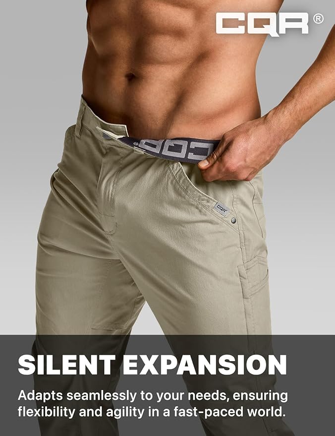 CQR Men's Vent Stretch Pants, Quick Dry Lightweight Casual Cargo Pants, Water Resistant Straight-Fit Utility Work Pants