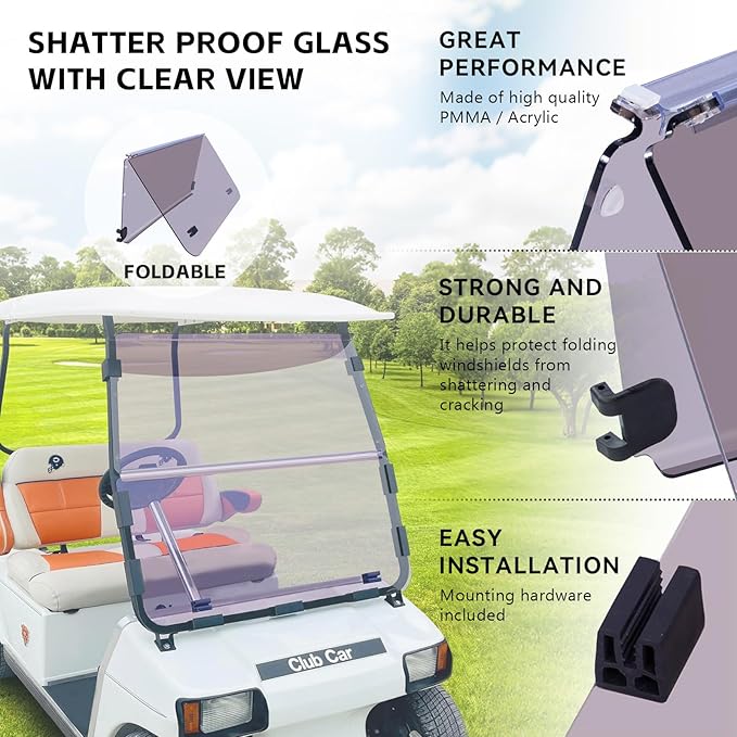 Club Car DS NEW Flip Flop Compact Golf Cart Windshield, Tinted Color, 3/16" Thickness, Fits Club Car DS 2000.5+ NEW