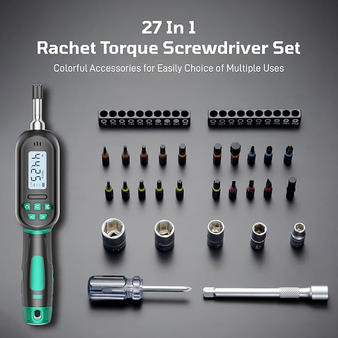 Torque Screwdriver – Digital Torque Wrench Set with 3.54-70.81 in.lb/0.4-8N.m Precision for Power Screwdrivers