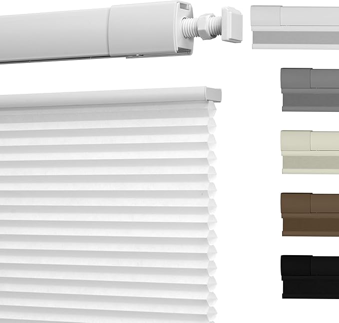 No Drill No Tools Cellular Shades Top Down Bottom Up Blackout Blinds for Windows Cordless Honeycomb Window Shades Easy to Install for Home, Light Filtering-White, 27" W x 64" H