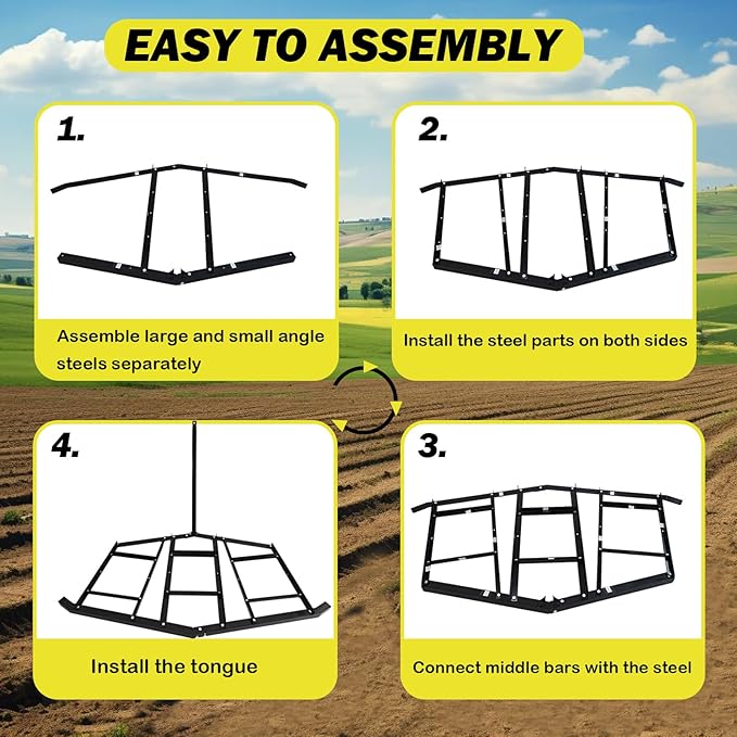 Driveway Drag, 74"-1 Heavy Duty Steel Driveway Drag Harrow with Pin-Style Hitch, Tow Behind Grader for ATV, UTV, Garden Lawn Tractors – Adjustable Bars for Efficient Driveway Lawn Maintenance
