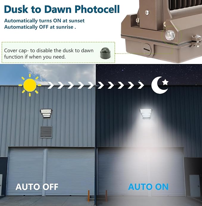 Rotatable 180W LED Wall Pack Light with Dusk to Dawn Photocell, 5000K 25200LM 800-1000W HPS/HID Equiv, ETL Adjustable Head Outdoor LED Wallpack Lighting Fixture for Area Light, Parking,Warehouse