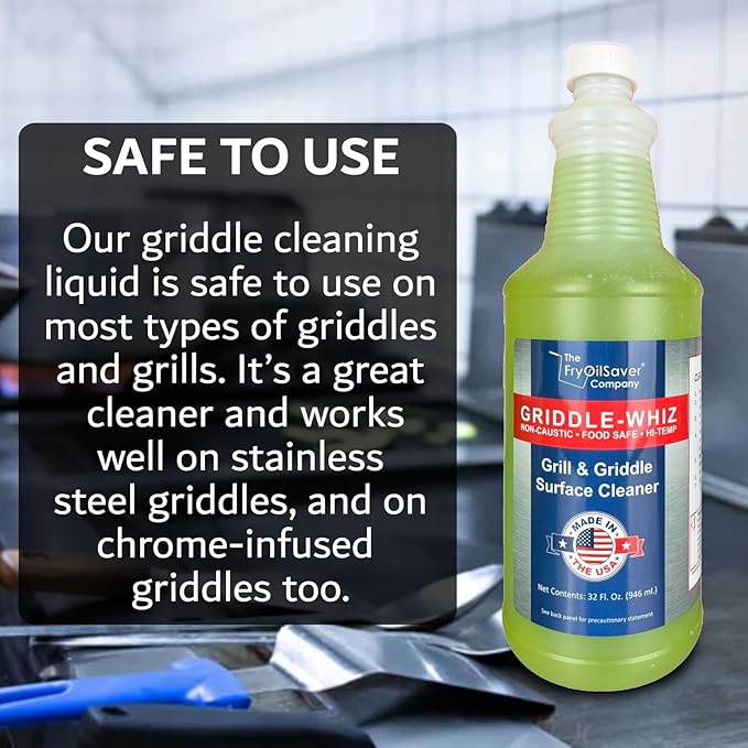Griddle-Whiz 3 Piece Griddle Cleaning Kit | Liquid Grill Cleaner w/Griddle Scraper & Scrubber Pad for Flat Top Grills | For Blackstone Accessories by FryOilSaver (32oz Bottles)