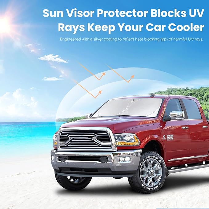Sunshade for Ram Sun Shade Fit 2010-2025 2026 Dodge RAM 2500 3500 Truck Accessories Windshield Cover for Ram 2500/3500/4500/5500 Sun Visor Fits 2Dr RegularCab, 4Dr QuadCab, CrewCab, MegaCab