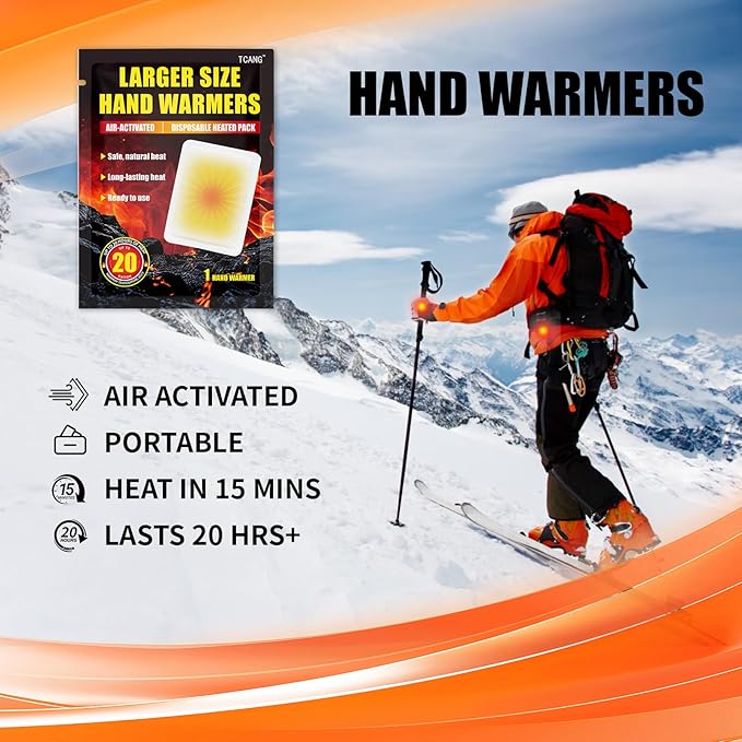 Hand Warmers Disposable - Up to 20 Hours of Heat - 50/100 Pack Super Long Lasting Air Activated Warmers, All Natural & Portable for Body, Hands & Toes - Odorless Hot Warmer Heater for Outdoor Sport