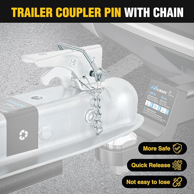 Nilight Straight Trailer Coupler with Safety Latch&Chain for 1-7/8 Inch Hitch Ball, 2-1/2 Inch Channel,2000 LBS,Heavy Duty Trailler Tongue Coupler for Station Wagon, Truck, Bolted&Welded Installation