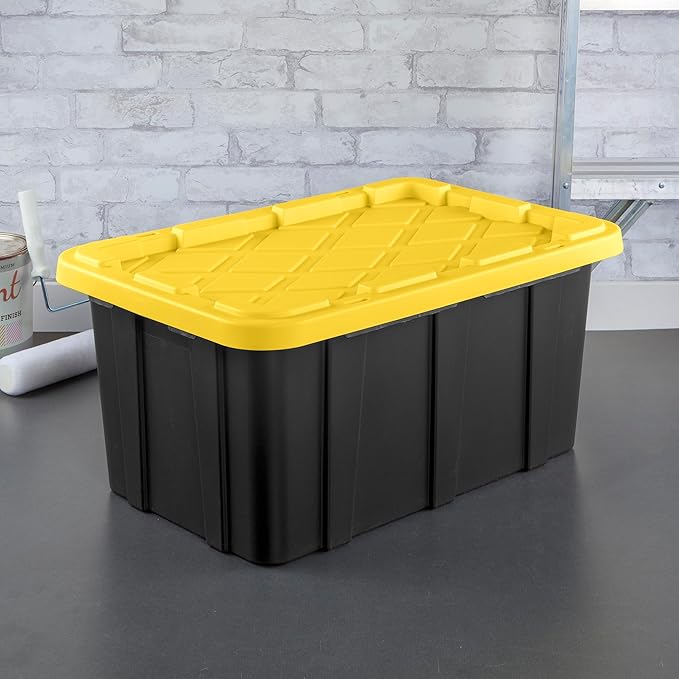 Sterilite 24-Pack Stackable Storage Bins, Heavy Duty Totes w/ Lids, 17 Gallon, Black/Yellow