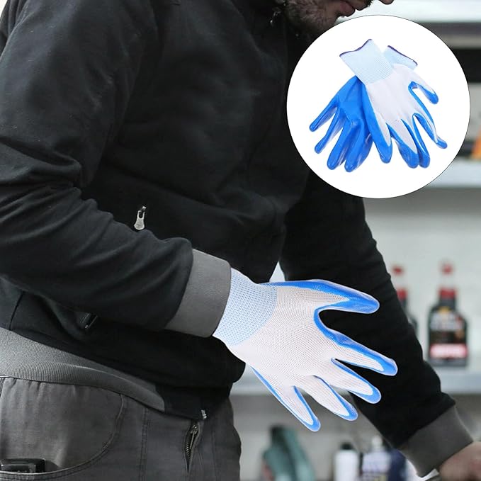 12 Pairs Heavy Duty Work Gloves with Anti-slip Coating Protective Gear for Construction Gardening Farm and Welding Durable Blue Gloves for Men and Women