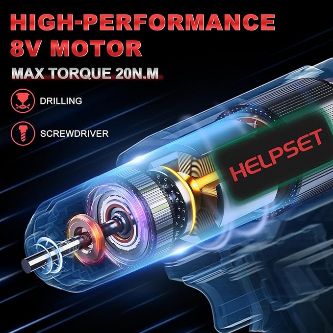 8V Cordless Drill Driver Set - 3/8" Keyless Chuck, 15pcs Drill Bits Included, Built-in LED Light for Drilling & Screwing, Comes with Toolbox for Storage (Christmas)