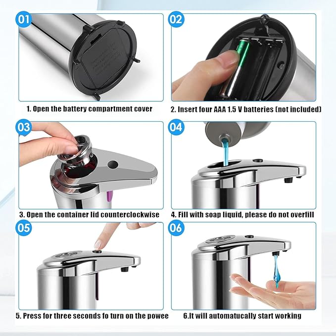 Automatic Soap Dispenser, Touchless Dish Soap Dispenser 260ml with Infrared Sensor, Liquid Dispenser for Kitchen, Bathroom, Toilet, Hotel, Restaurant (Silver)