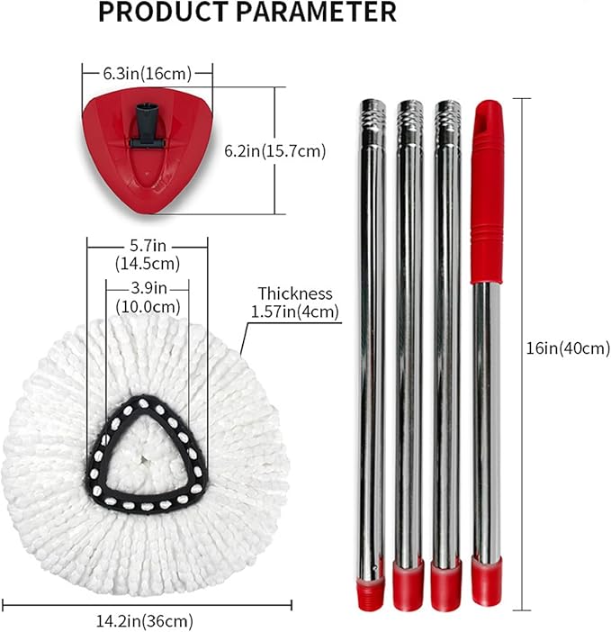 Mop Handle for Ocedar, Mop Handle for O Cedar, Spin Mop Replacement Handle for O Cedar, 4-Section Spin Mop Handles and Base for Ocedar, 30" to 58" Mop Stick Pole Handle and Base for Ocedar Spin Mop