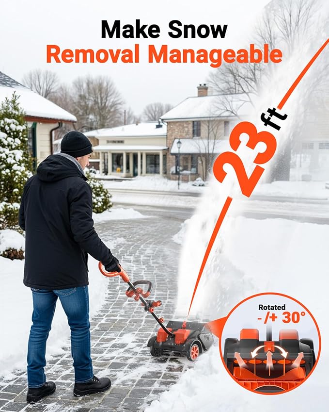 VOLTASK 48V (2 * 24V) 15.8” Cordless Snow Shovel, Brushless Battery Snow Blower, Battery Powered Snow Thrower with Wheels and LED Lights, 2 * 4Ah Battery and Charger Included