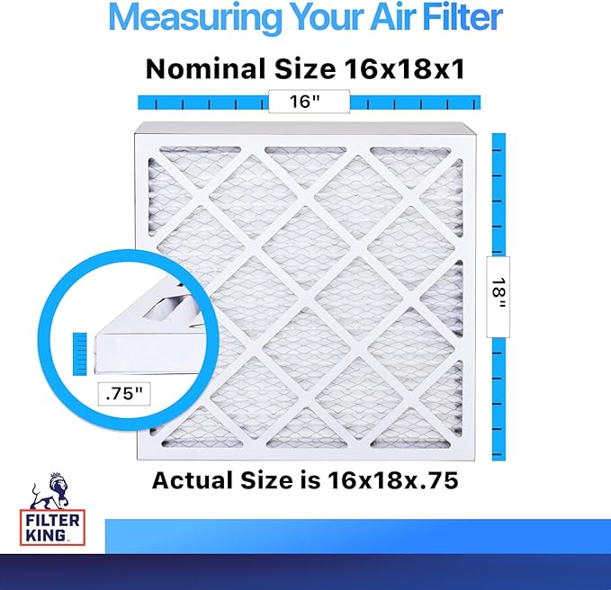 Filter King 16x18x1 Air Filter | 12-PACK | MERV 8 HVAC Pleated A/C Furnace Filters | MADE IN USA | Actual Size: 16 x 18 x .75"