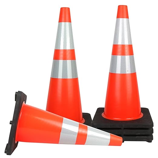 Reliancer 24PCS 28" Traffic Cones PVC Safety Road Parking Cones with Black Weighted Base w/6"&4" Reflective Collars Fluorescent Orange Hazard Cones Construction Cones for Traffic or Home Improvement
