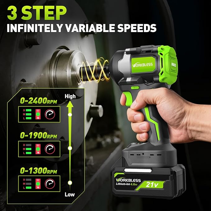 1/2 Cordless Impact Wrench: Max 850nm (630ft-Lbs) Electric Impact Wrench Kit - 20V 4ah Battery, 3-Speed, 4 Sockets, LED Light, Variable Speeds 1/2 Impact Drive for Car Tire, Mower