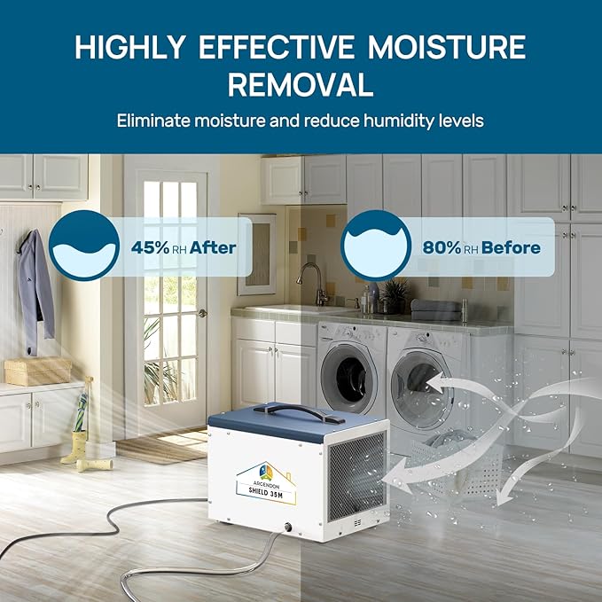 ARGENDON Dehumidifier for Crawlspace Basement, Commercial Dehumidifier with Drain Hose 70 PPD, Compact, Ideal for Water Damage Storage Up to 1000 Sq Ft, 5-Year Limited Warranty