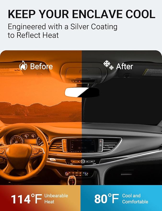 Proadsy 2025 Upgrade Windshield Sun Shade Custom Fit Buick Enclave 2018-2025 4-Layer Foldable Front Sunshade Protector Sun Visor Blocks UV Rays Keep Car Cooler Accessories