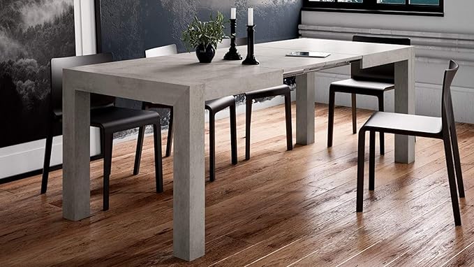 Mobili Fiver, Iacopo Extendable Dining Table, 55.1(86.6) x35.4 in, Concrete Effect, Grey, Made in Italy