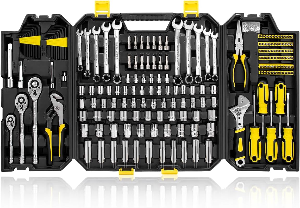 AZUNO 203PCS Mechanic Tool Set, DIY Hand Tool Kit Set, Auto Repair Tool Box, Multi-Function Organizer with Black Storage Case