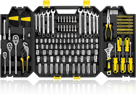 AZUNO 203PCS Mechanic Tool Set, DIY Hand Tool Kit Set, Auto Repair Tool Box, Multi-Function Organizer with Black Storage Case