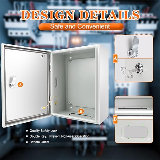 Outdoor Electrical Box 20 x 16 x 8'' Nema 4X Enclosure Weatherproof Electrical Junction Box Waterproof Electrical Enclosure Lockable Junction Box
