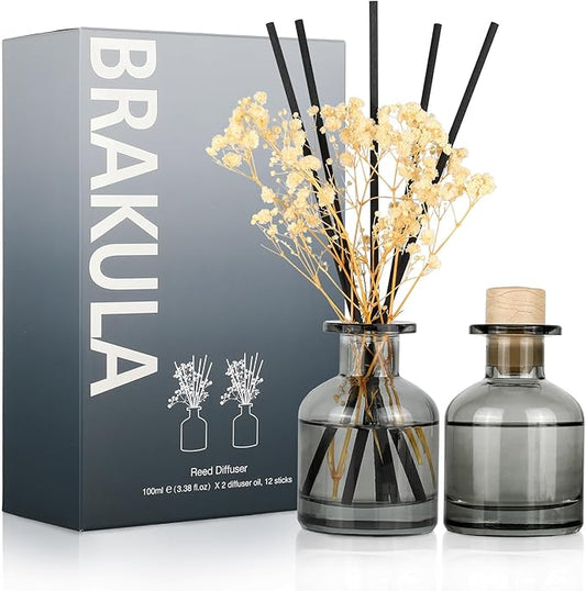Brakula 2 Pack Reed Diffuser,Fresh Linen + Lavender Vanilla (3.38 fl oz Each Pack), Home Fragrance with 12 Sticks, Shelf Decor, Reed diffusers for Home