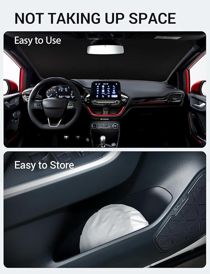 Proadsy Windshield Sun Shade for Ford Fiesta 2017-2023 4-Layer Foldable Front Sunshade Protector Sun Visor Blocks UV Rays Keep Car Cooler Accessories