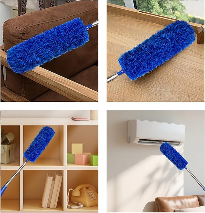 Cobweb Dusters with Extension Pole 100-inch, Spider Web Brush & Ceiling Cleaning Kit, Washable Cleaning Duster Kit with 2 Duster Heads, Cobweb Duster, Corner Brush for Ceiling Fan, Furniture, Home