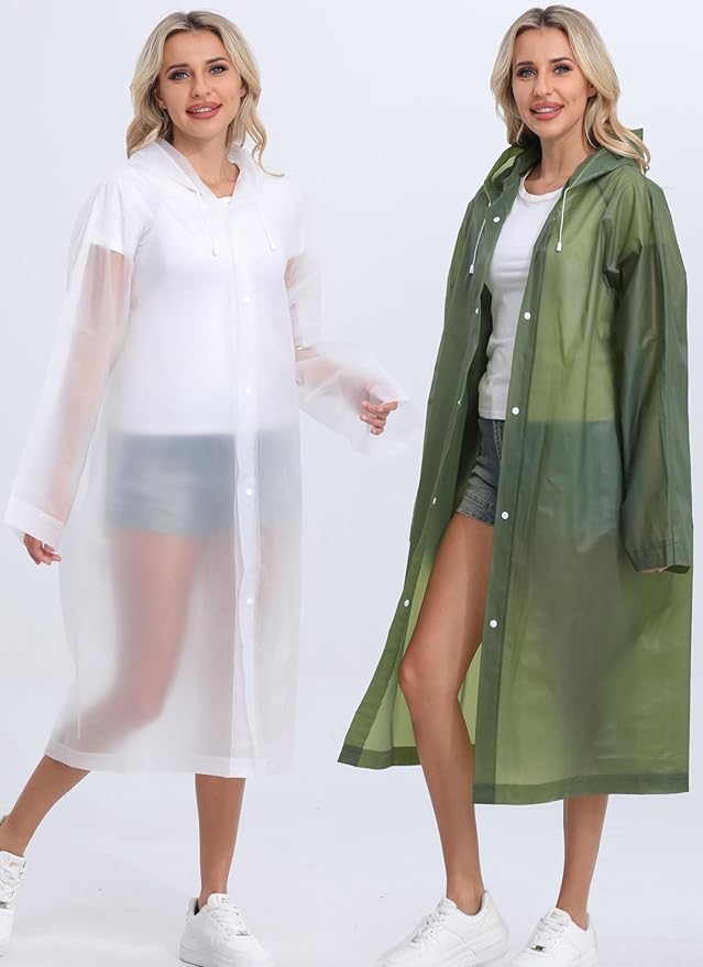 2-Pack Reusable Rain Ponchos for Adults, HOOMBOOM Raincoats Emergency for Women/Men with Drawstring and Sleeves